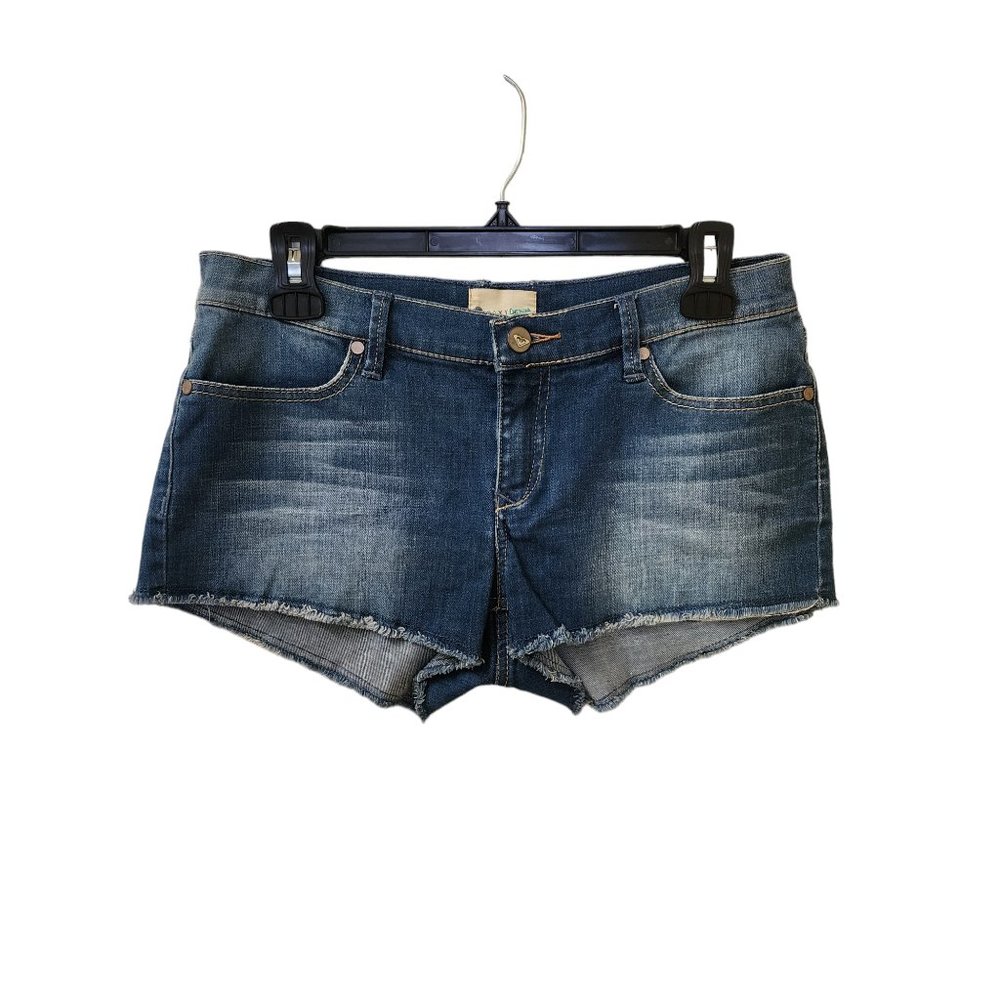 Roxy Blue Jean Short Juniors Size 5 Low Rise Raw Fringe Hem y2k Beach